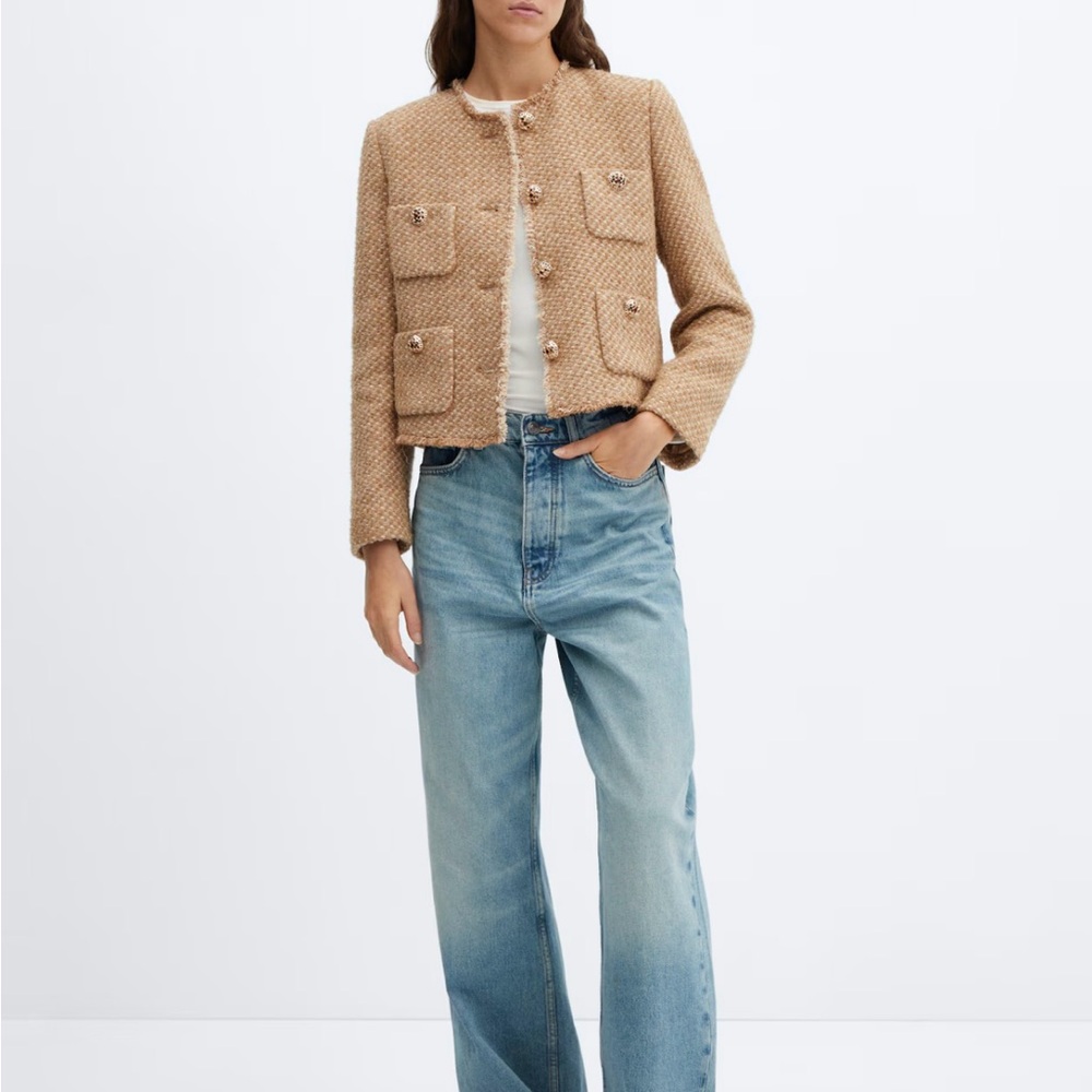 Mango Tan Blazer Textured Suit Jacket